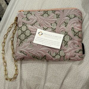 Vintage Luxe Up wristlet. Gucci scarf repurposed with tweed back.